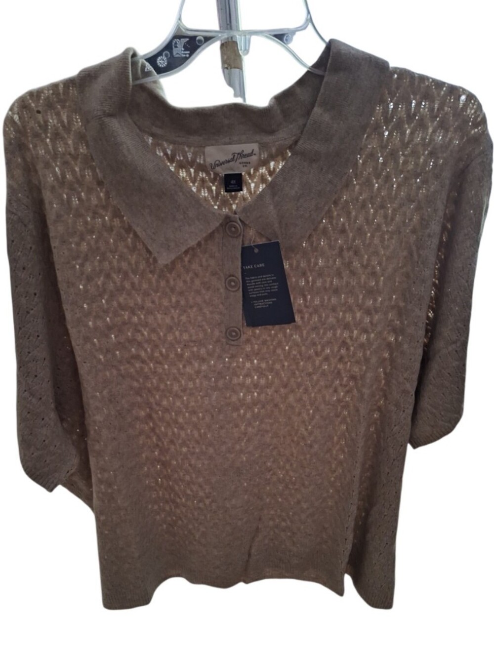Short Sleeve Collared Neck Pullover Sweater - Universal Thread™ Tan 4X